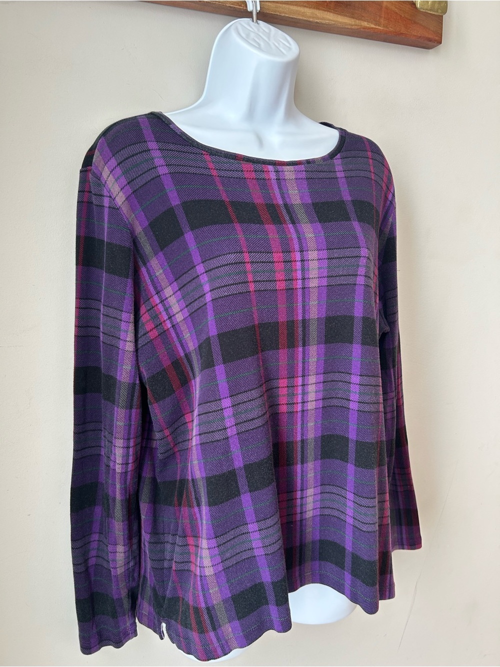 Lauren Ralph Lauren Purple Plaid Cotton Knit Top 1X Preppy Cottagecore